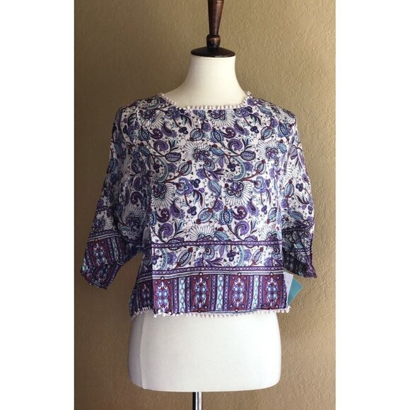 Rip Curl Women's Purple Blouse Floral Skyla Printed Shirt Top size S M - Picture 5 of 11